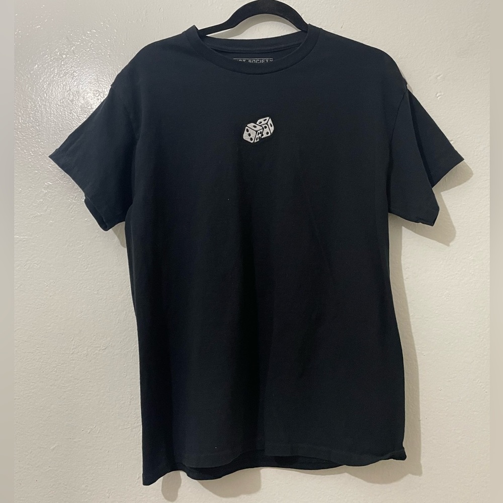 Domino Embroidered Black Tee Shirt